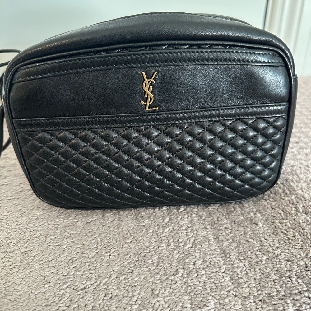 Yves Saint Laurent Black Bag with Quilted Design and Gold Logo